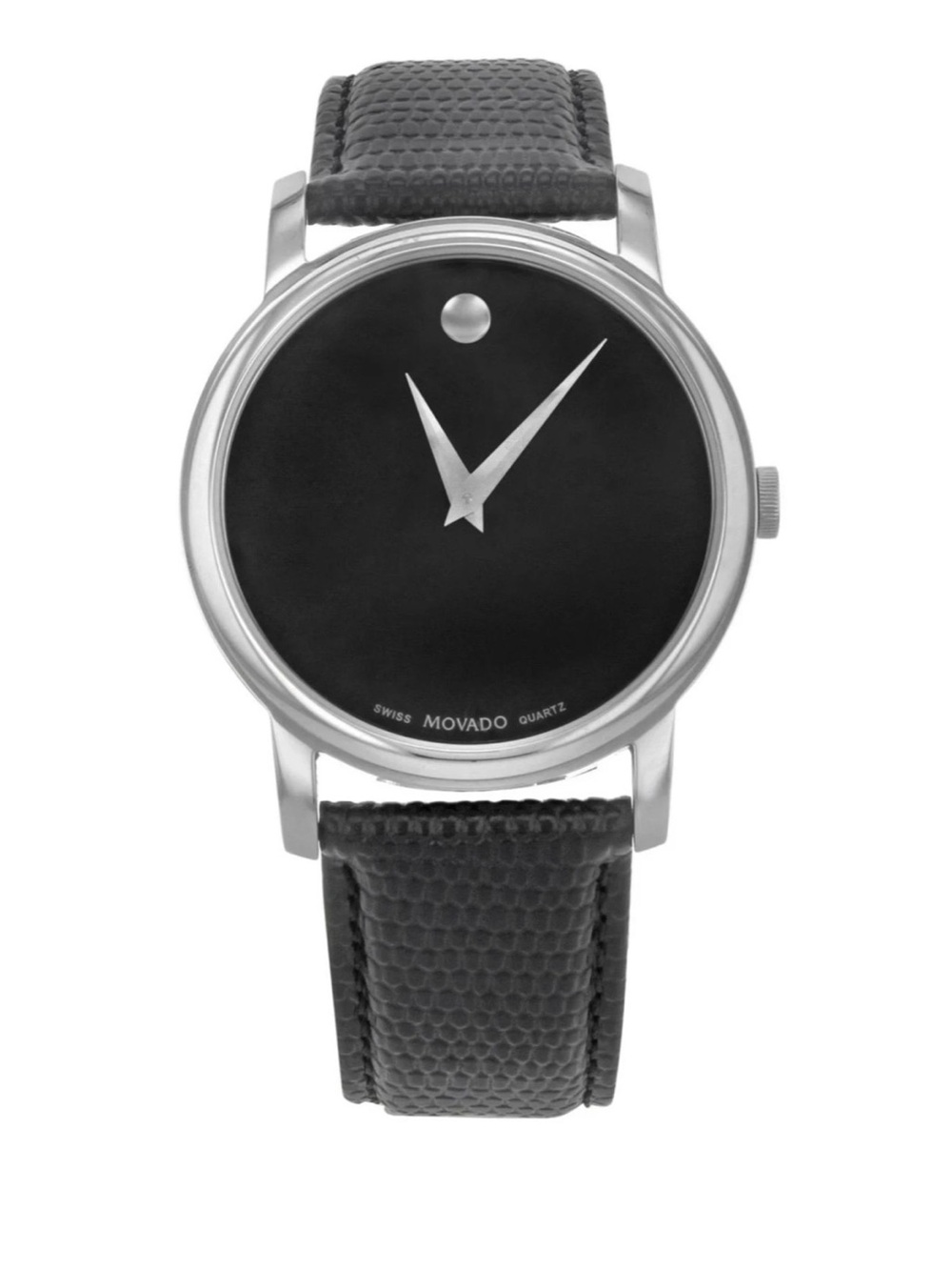 NEW IN BOX! Movado 2100002 Museum Black Dial Black Leather Strap Men's Watch